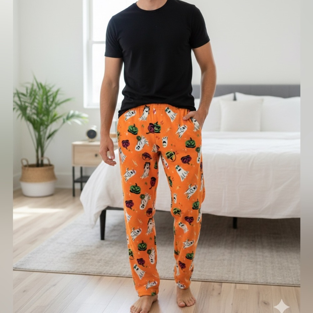 Men's Orange Halloween-Themed Pajama Pants